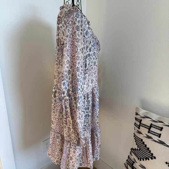 Roller Rabbit Floral Print Boho V-Neck Long Sleeve Tassel Mini Dress Small - Picture 3 of 11